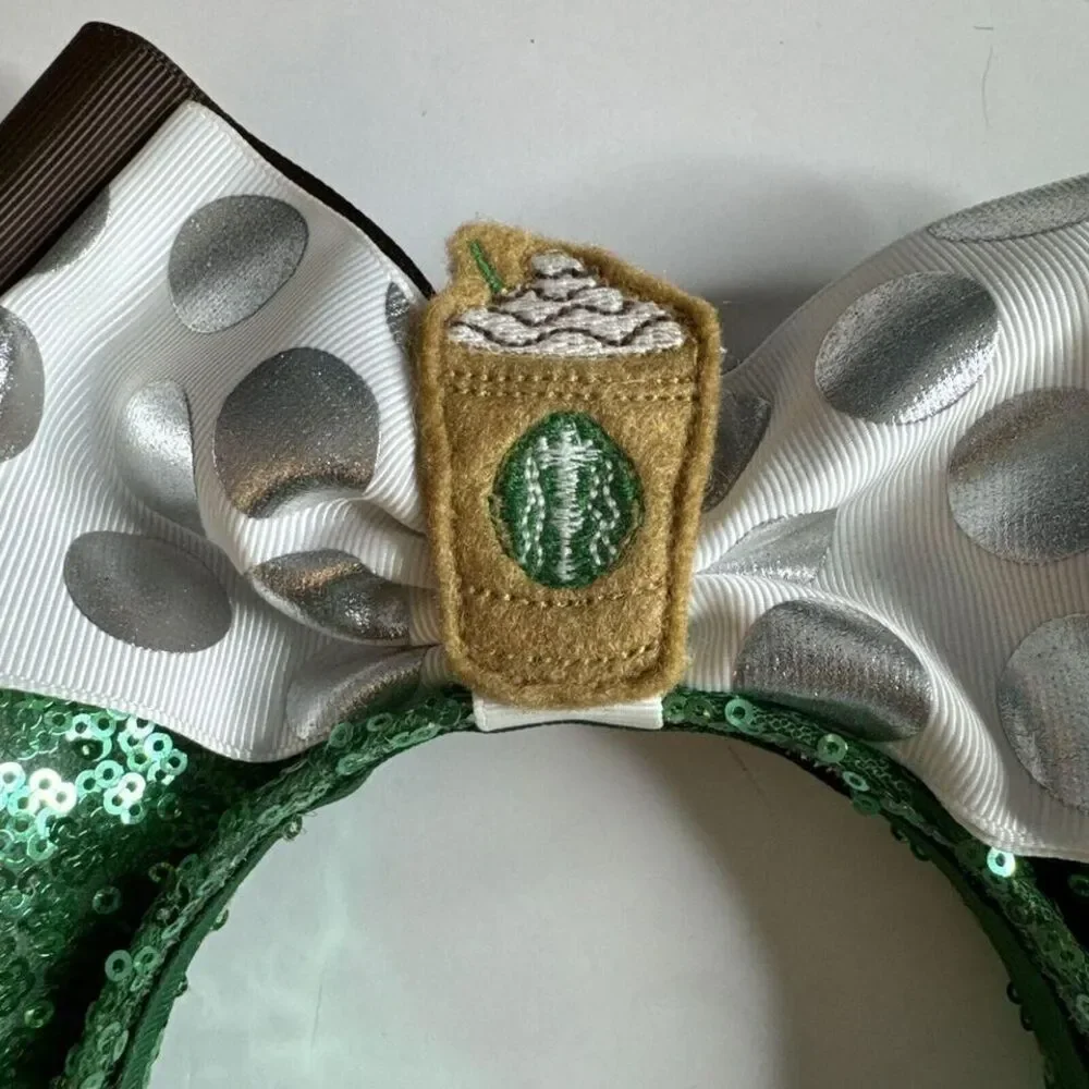 Coffee Theme Handmade Mickey Ears Sequined Adult‎ Size Coffee Cute Barista